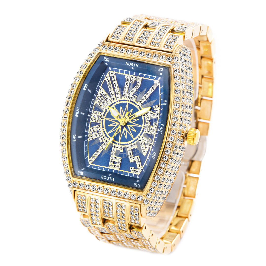 MISSFOX reloj de comercio exterior FM cielo estrellado personalidad de la moda digital en forma de barril completo diamante gran dial reloj de hombre