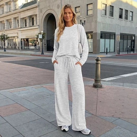 Cross-border Amazon bestseller, women's 2-piece autumn casual set with oversized top and wide-leg pants | Airport Travel Cross-border Amazon bestseller, women's 2-piece autumn casual set with oversized top and wide-leg pants | Airport Travel