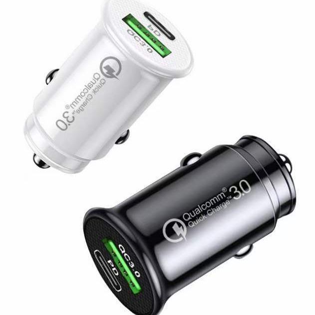 Mini PD20W+QC18W Telefon Hurtig Oplader Ét Drivværk To Bil Cigarettænder_voghion.com
