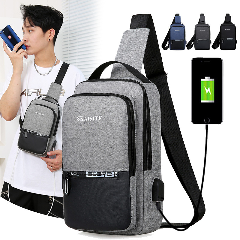 新款男士胸包2023小紅書多功能USB充電單肩斜挎包戶外便攜包批發