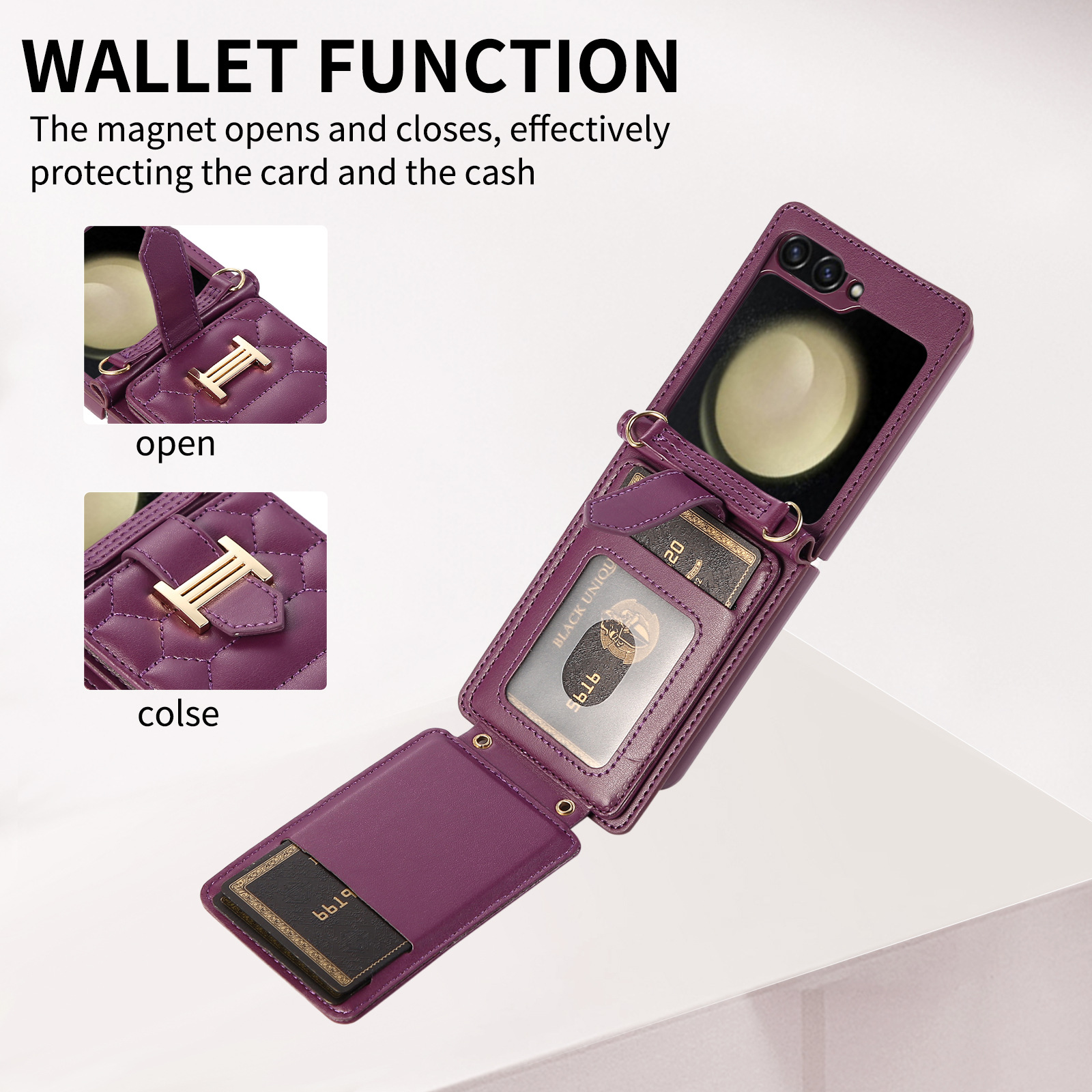 Luxury Diamond Diagonal Card Holder Case For Samsung Z Flip Phone_voghion.com