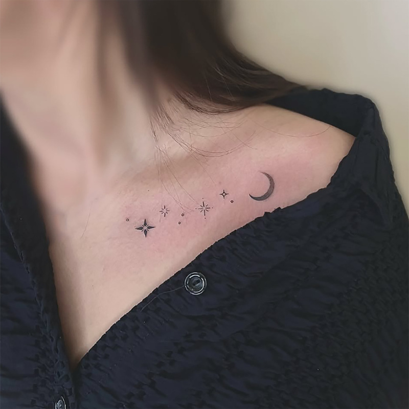 New Cross-Border Tattoo Stickers Simple Ins Style Star and Moon Line Tattoo Stickers Disposable Temporary Tattoo Stickers