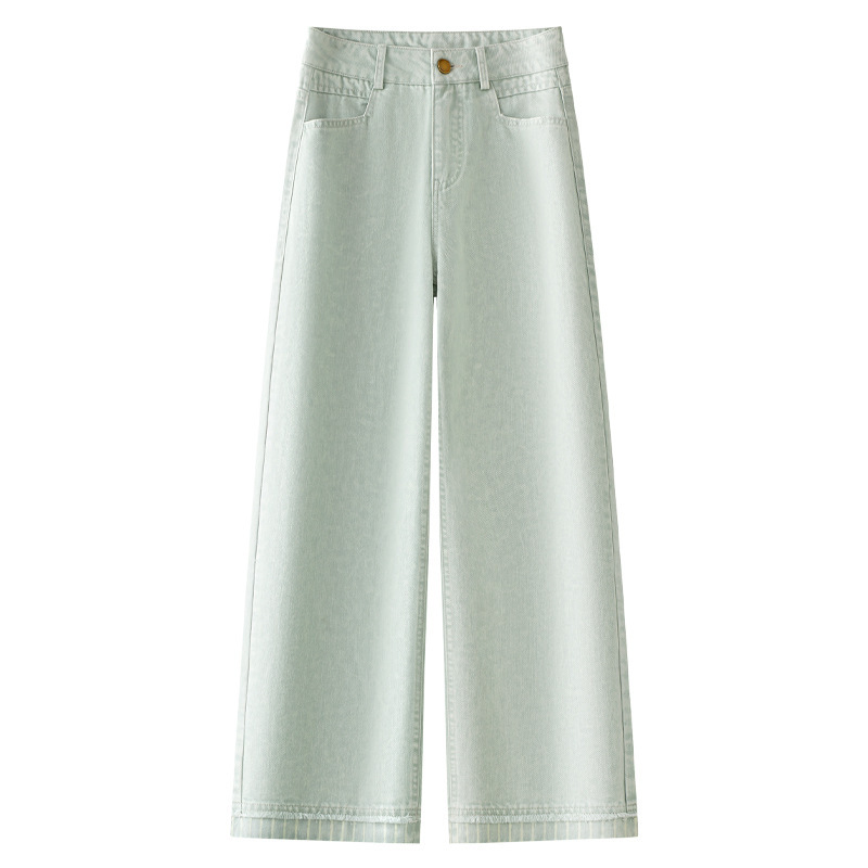 light green Loose Wide-leg Jeans Women's 2025 New Spring and Autumn Cropped Straight Pants Lazy and Relaxed Pants