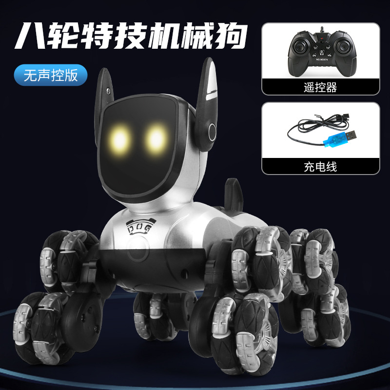 vehículo eléctrico transfronterizo de control remoto de ocho ruedas acrobacias mecánicas robot perro inteligente voz brazo oscilante escalada deformación juguetes para niños