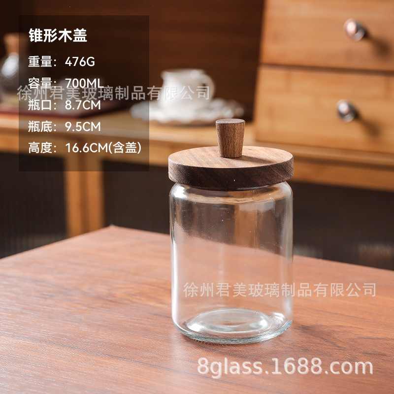 Tanque de almacenamiento de vidrio retro Begonia casera granos naranja frutas secas lata de almacenamiento de té lata de Acacia cubierta de madera mayorista