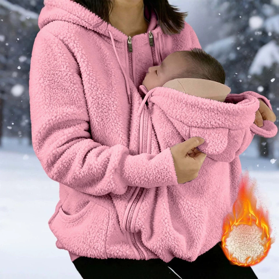 Women's fleece zip-up 2-in-1 baby jacket, maternity winter sweatshirt top, cross-border hot-selling item