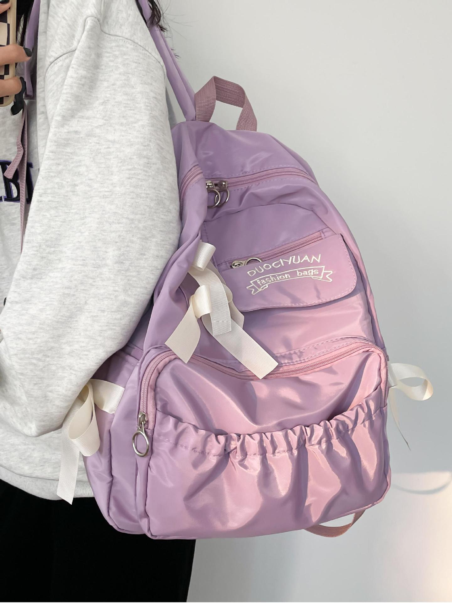 Bolsa escolar de estudiantes universitarios de gran capacidad de mujeres, mochila de la escuela secundaria de color sólido, mochila universitaria