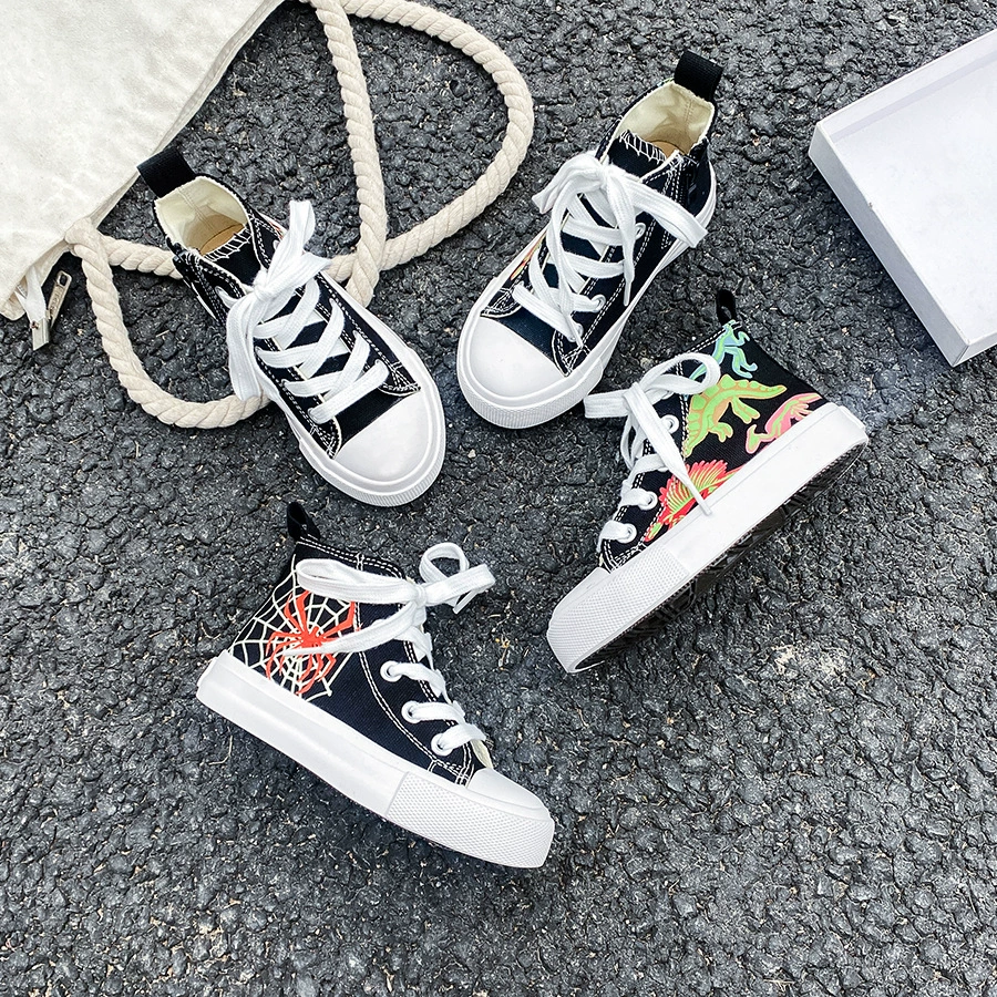 2025 весна и осень новый дышащий мальчик светящийся динозавр обувь высокая брезентовая обувь для девочек