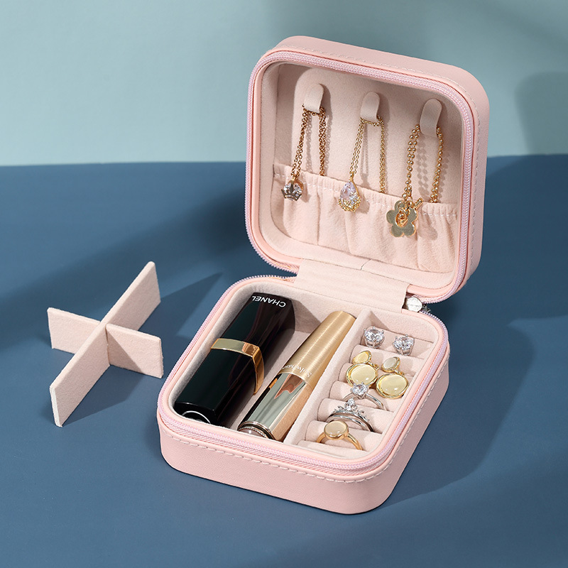 Joyero simple de cuero PU de suministro directo transfronterizo, caja de almacenamiento de joyería portátil creativa, pendiente, anillo, joyero pequeño