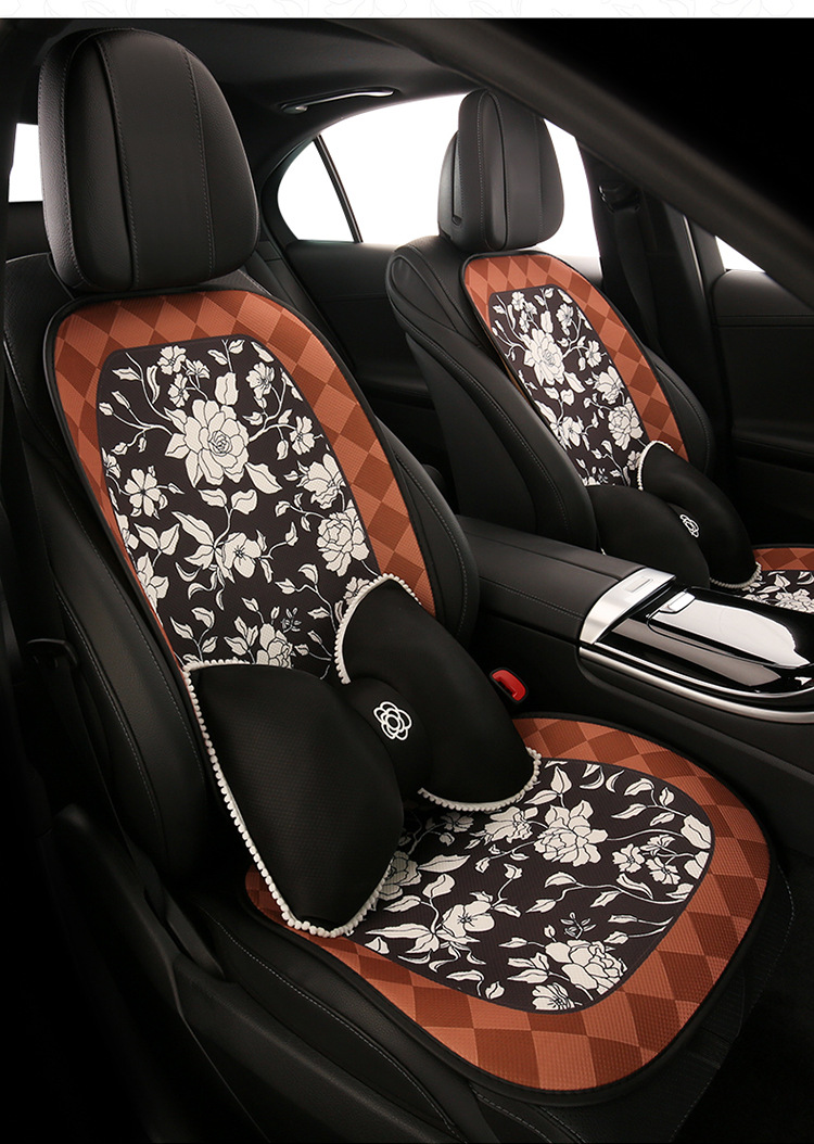 Car seat cushion four seasons universal camellia seat cushion cute seat cover fabric car seat cover non-slip goddess car cushion
