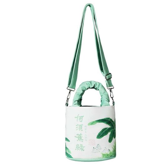 Wen Chuang Guofeng Rich Money Bag Pleated Hand Bucket Bag Portable Large Capacity Shoulder Underarm Crossbody Bag