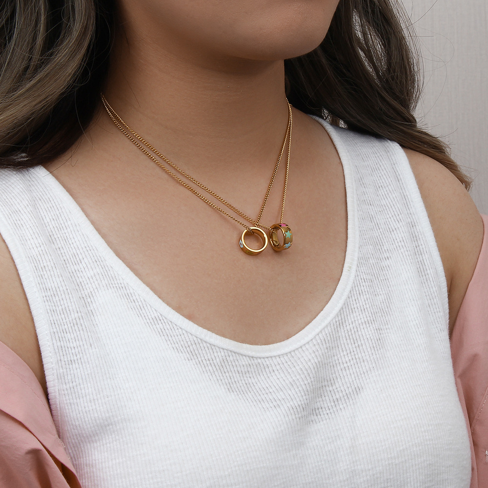 Retro Round Flower Stainless Steel Necklace Enamel Stainless Steel Necklaces