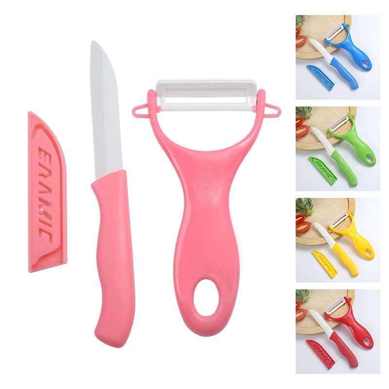 Fábrica directa cuchillo de cerámica cuchillo de frutas de tres pulgadas mini regalo conjunto de dos piezas