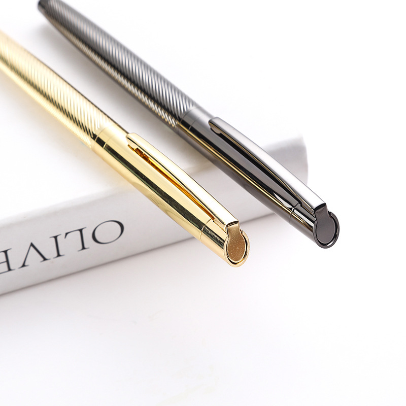 En stock de alta calidad de metal firma pluma superficie brillante galvanoplastia pluma de gel regalo negocio pluma de agua pluma de publicidad logotipo láser