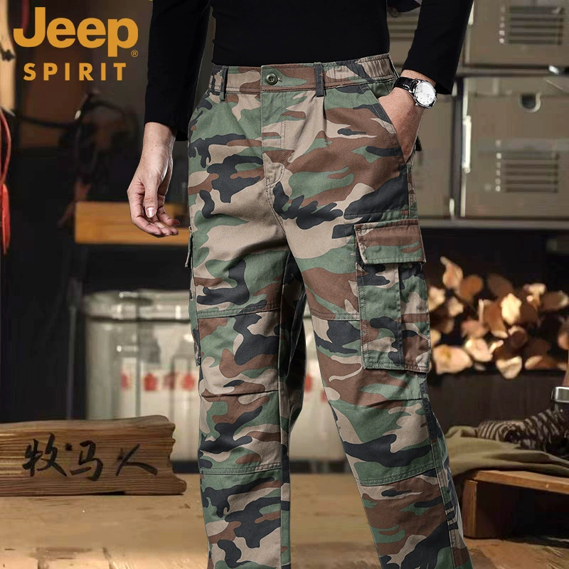 Jeep демисезонные камуфляжные хлопковые повседневные брюки, свободный крой, оверсайз