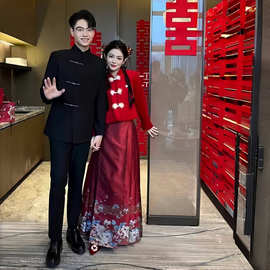 结婚订婚礼服休闲西装男外套新中式中山装中国风立领金属扣西服潮