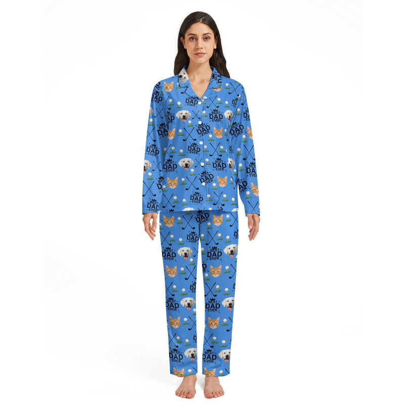 Etsy US cross-border women's home wear flannel pajamas 3D printed lapel long-sleeve long pants set factory