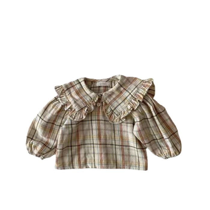 2024 primavera y otoño ropa nueva camisa de las niñas solapa traje de marinero simple dulce algodón de manga larga superior