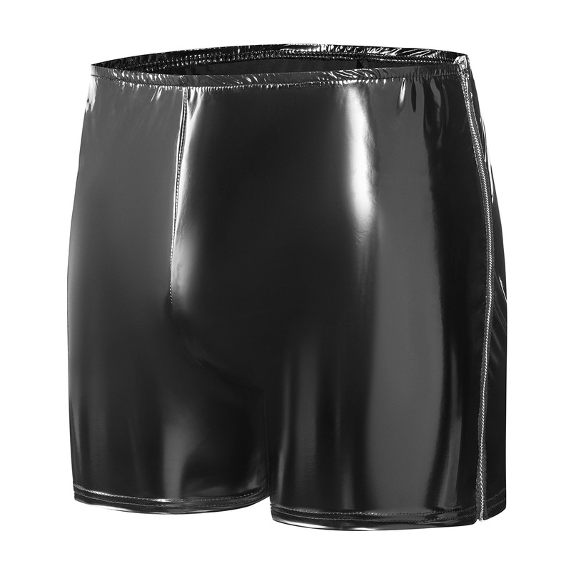 Cross-border Products Men's PVC Mirror Bright Leather Casual Shorts Sexy Zipper Open Leather Shorts Accurate Size