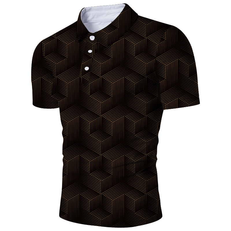 Men's Clothing casual popular printed polo shirt lapel short-sleeved zipper T-shirt _vogarts.com