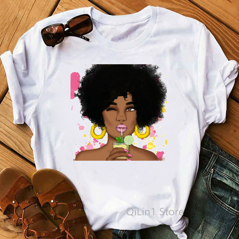 [On the same day] 2021T-shirt Black Girl Feminist style T-shirt cross-border European and American printed women's clothing