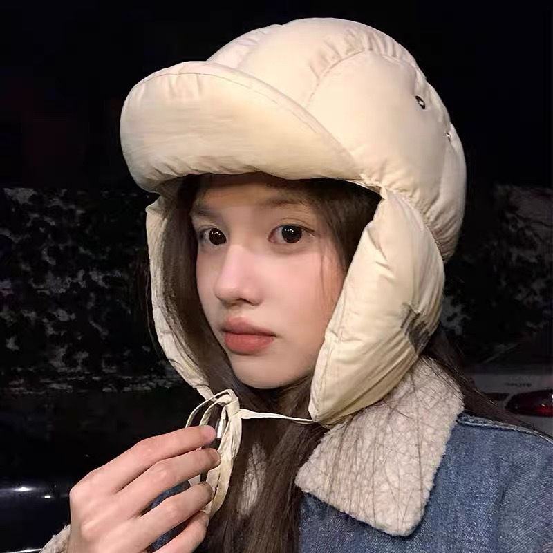 加厚羽绒棉骑车保暖雷锋帽子女冬天东北加绒围脖面罩一体防寒棉帽