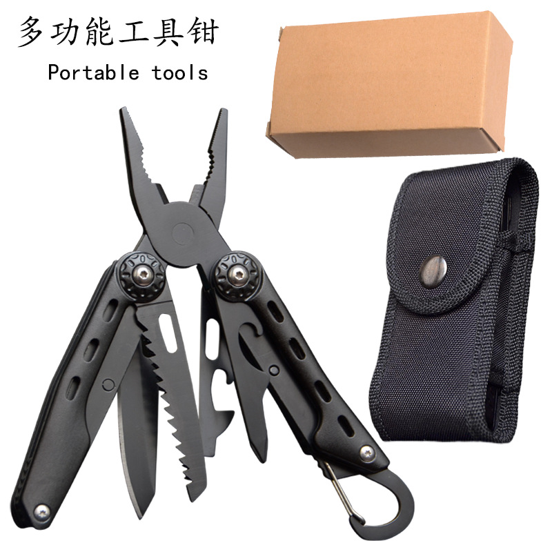现货多功能工具户外可折叠刀钳尖嘴钳便携多用组合家用工具钳黑色