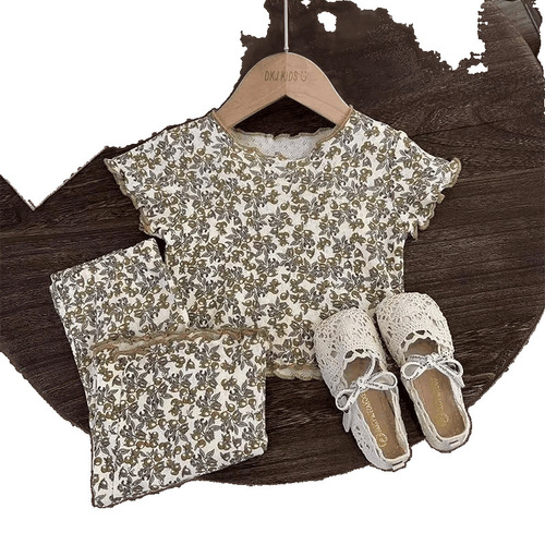 Girls' Sleepwear 2025 Summer Floral Princess Style Little Girls' Home Suit Set Thin Women's Baby Summer Clothing