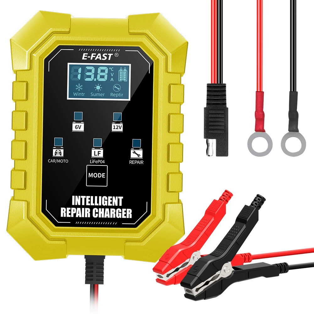 E-FAST интеллектуальное зарядное устройство 6V12V импульсный ремонт зарядное устройство 1.5A для свинцово-железо-литиевой батареи