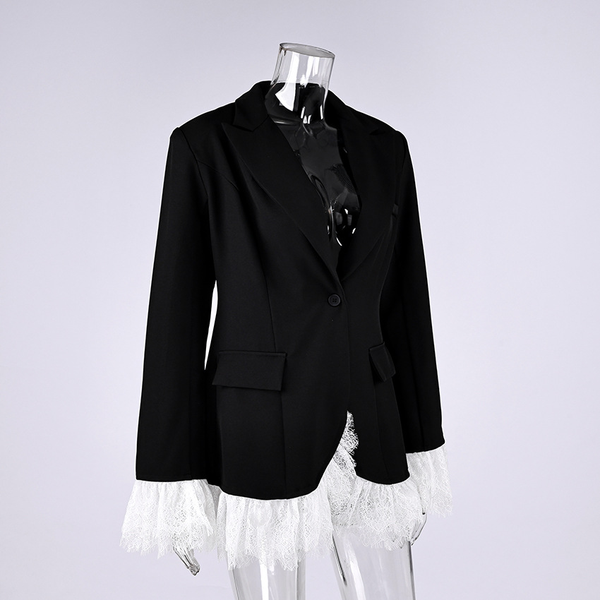 ng2510292 2025 Coss-Bode Euopean And Ameican Women's Suit Jacket V-Neck Lace Tim Elegant Black Blaze Fo Women Autumn_ecoleips.com