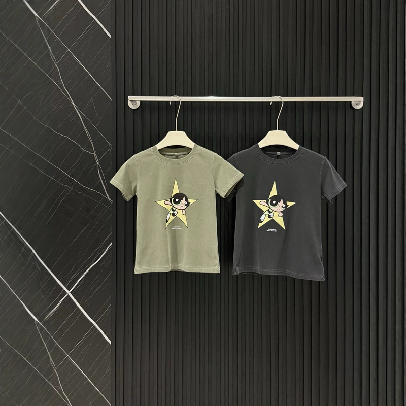 High-Quality 26 Summer New Style Powerpuff Girls Pattern Printed Vintage Washed Round Neck Short-Sleeve Slim Fit T-Shirt for Women High-Quality 26 Summer New Style Powerpuff Girls Pattern Printed Vintage Washed Round Neck Short-Sleeve Slim Fit T-Shirt for Women