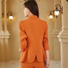 橙色西装套装女小个子短款2023春秋新款职业时尚气质开叉西服外套