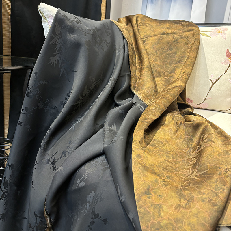 Double-sided Satin Crack Silk Xiangyun Yarn Fabric Mulberry Silk Plum Orchid Bamboo Chrysanthemum Pattern Chinese Style Cheongsam Fabric