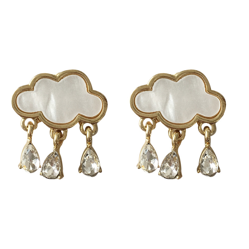 Creative Cute Cloud Raindrop Simple Short Tassel Inlaid Rhinestone Earrings display picture 5