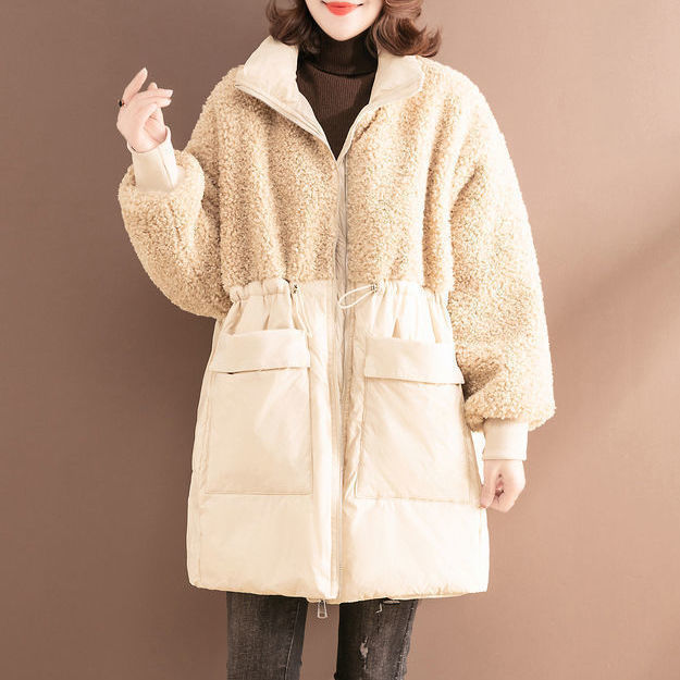 Women's Padded Jacket Mid Length Winter Coat Lamb Wool Cotton Style_voghion.com