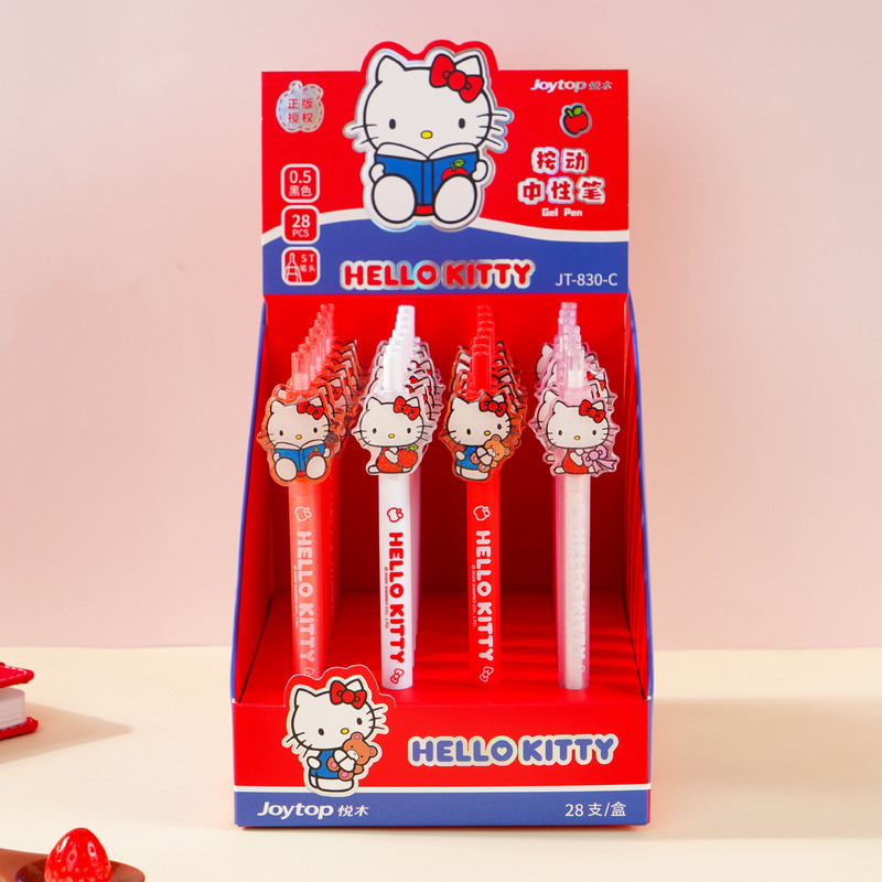 Yuemu Stationery Genuine Sanrio Hello Kitty Red and Blue Series Acrylic Pen Holder Boxed Retractable Gel Pen