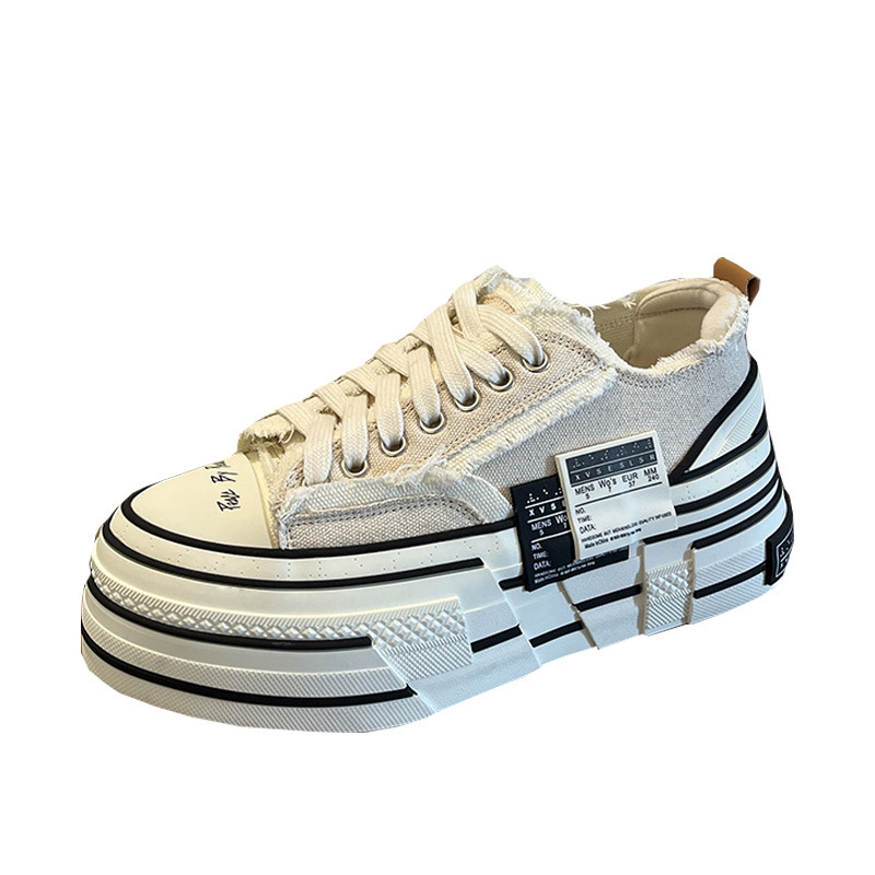 Double Label Wu Jianhao's Same Style Distressed 2025 New Casual Couple Shoes, Thick-Soled Height-Increasing Black And_vogvips.com