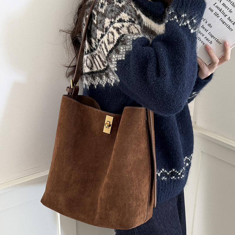 Suede Effect Buckle Detail Structured Top Handle Bag 11