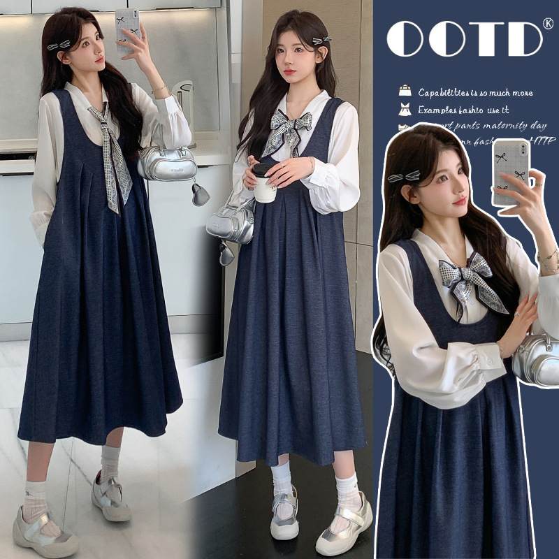 Real Photos in Stock: Maternity Spring Outfit Set 2026 New Style Ribbon Shirt + Vest Dress Set Real Photos in Stock: Maternity Spring Outfit Set 2026 New Style Ribbon Shirt + Vest Dress Set