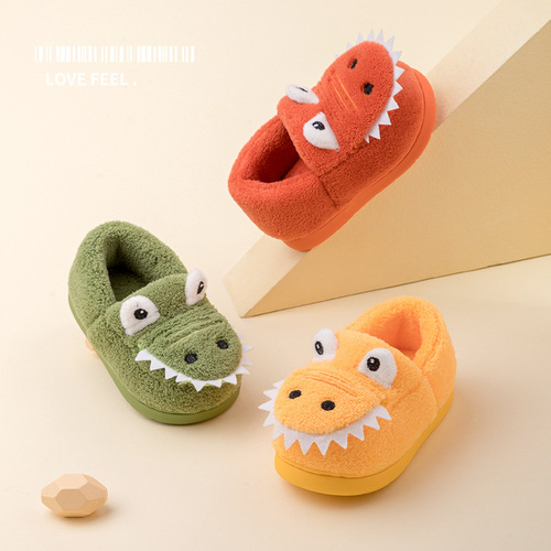 Children's cotton slippers winter Amazon crocodile cartoon cute bag heel warm non-slip thickened soft bottom children's slippers