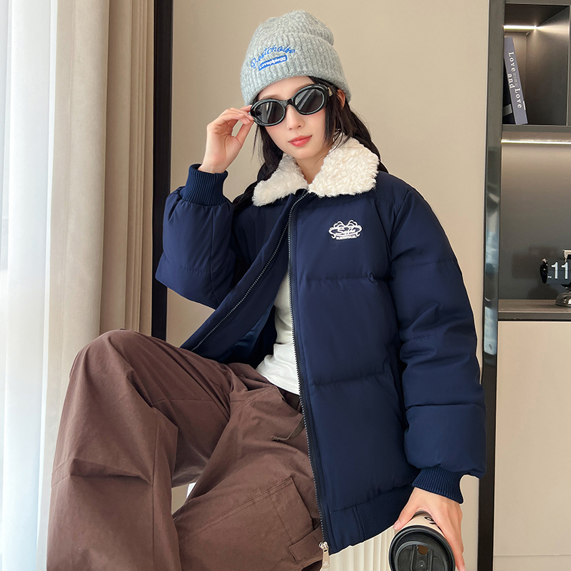 American retro corto abrigo de algodón de invierno mujer nuevo estilo universal solapa gruesa calentamiento cuello de pan abrigo de algodón