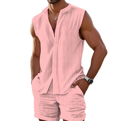Exclusive Eurowear Summer Men's Sleeveless Top and Short Set with Stripes Two-Piece Casual Sports Suit