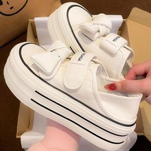 增高厚底鞋魔术贴小白鞋女2024新款夏季韩版小个子帆布鞋一鞋两穿