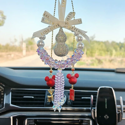 Car hanging | Diamond-Encrusted Gourd Pendant Rearview - purple-strawberry-diamond-studded-gourd-mickey