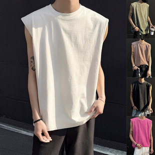 2025 summer new men's loose sleeveless waistcoat T-shirt washed sports leisure vest a generation of hair