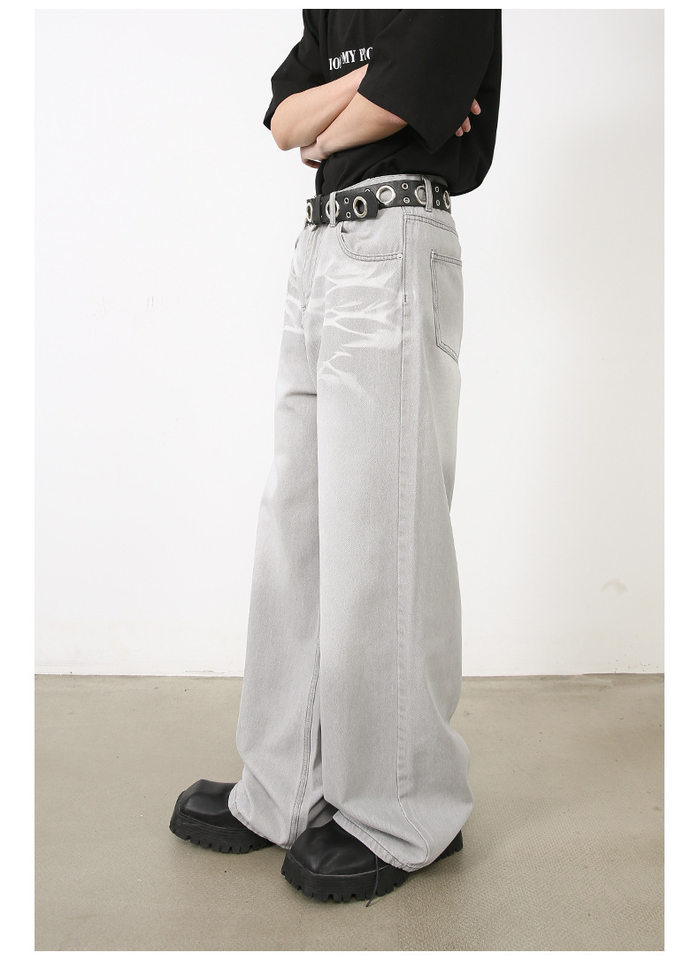 Quần jeans nam ống đứng rộng cạp vừa phong cách Hàn, vải denim râu mèo — Xanh lam nhạt, Xám nhạt chi tiết 9