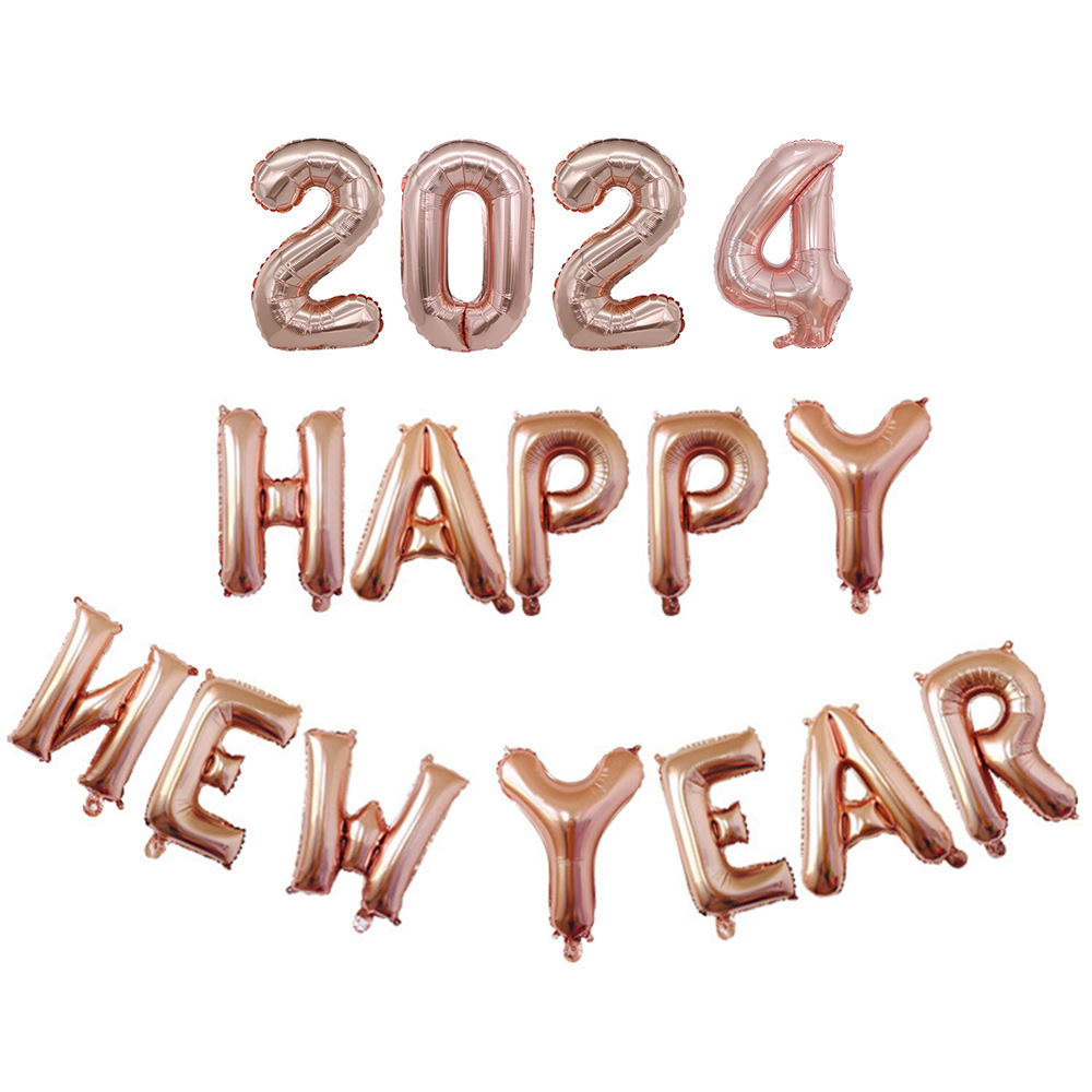 HELLO 2024 New Year's Eve Party Decoration Happy New Year Set happy new year aluminum film balloons