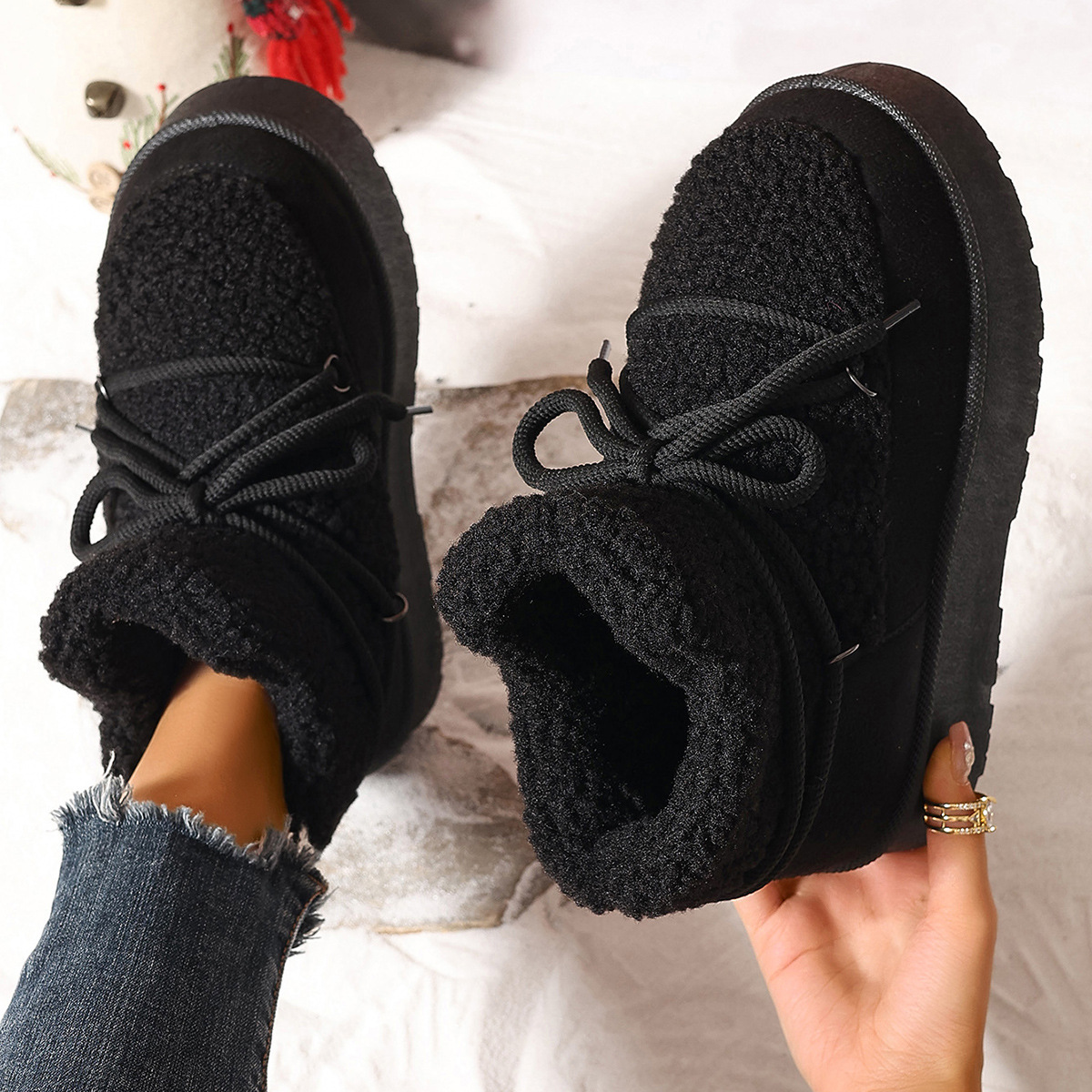 Autumn and winter new fashion cashmere thickened warm short tube slip-on elastic snow boots_voghion.com