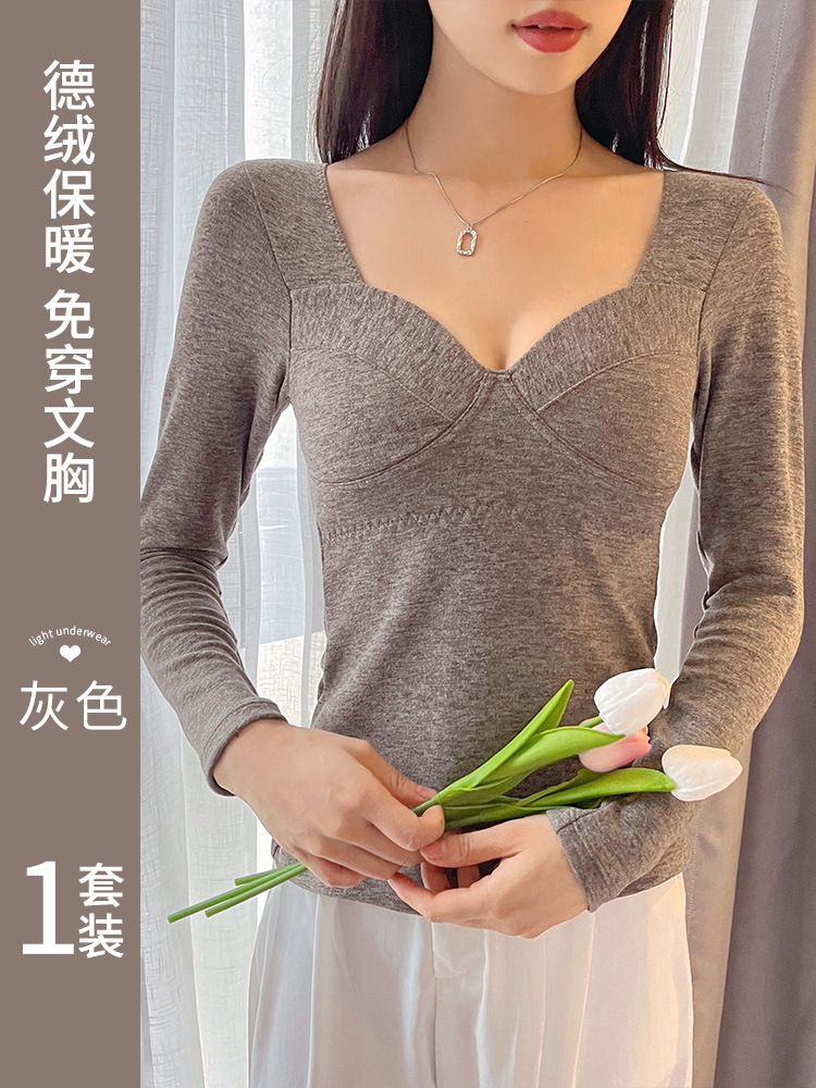 Ropa interior térmica de las mujeres traje de terciopelo sin costura calefacción ropa caliente las mujeres con el pecho pad bottoming camisa otoño ropa pantalones largos mujeres