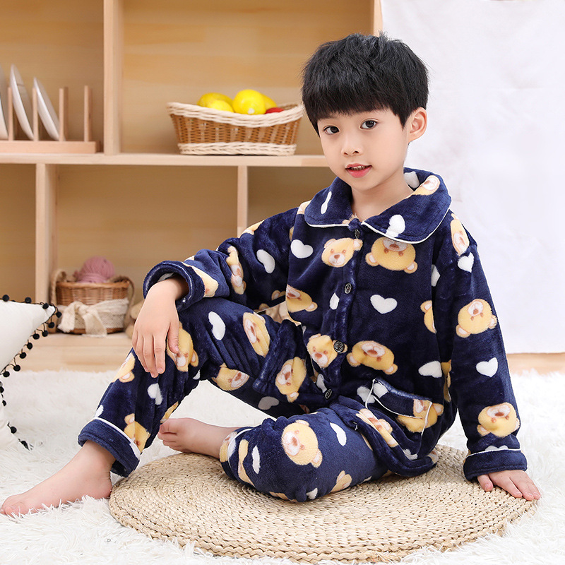 Traje de pijama de franela para niños Otoño e Invierno nuevos niños y Niñas Ropa Para el hogar traje ropa para padres e hijos forrada de lana engrosada ropa para niños